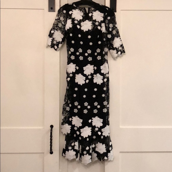 Teri Jon Dresses & Skirts - Floral appliqué sheath dress with ruffle hem